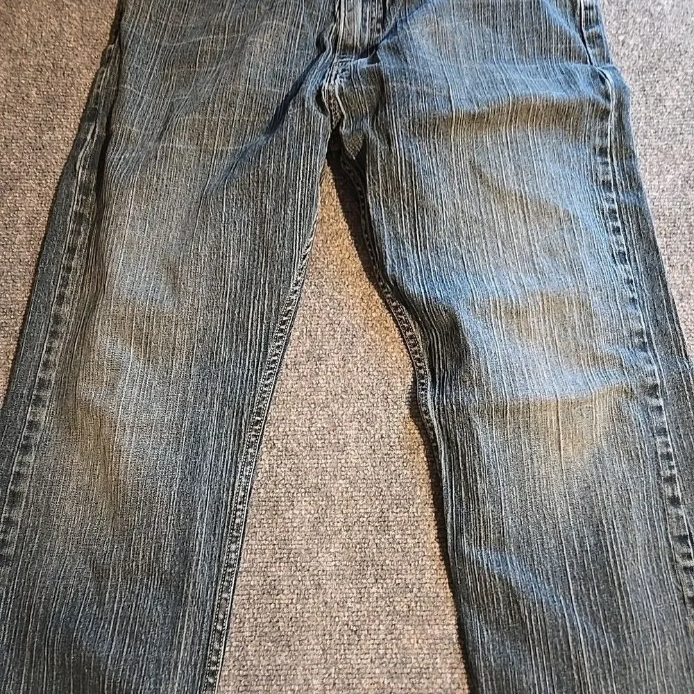 Levi 505 Denim Jeans Mens 36x32 Blue Straight Leg 5 Pocket Railroad Fade Whisker